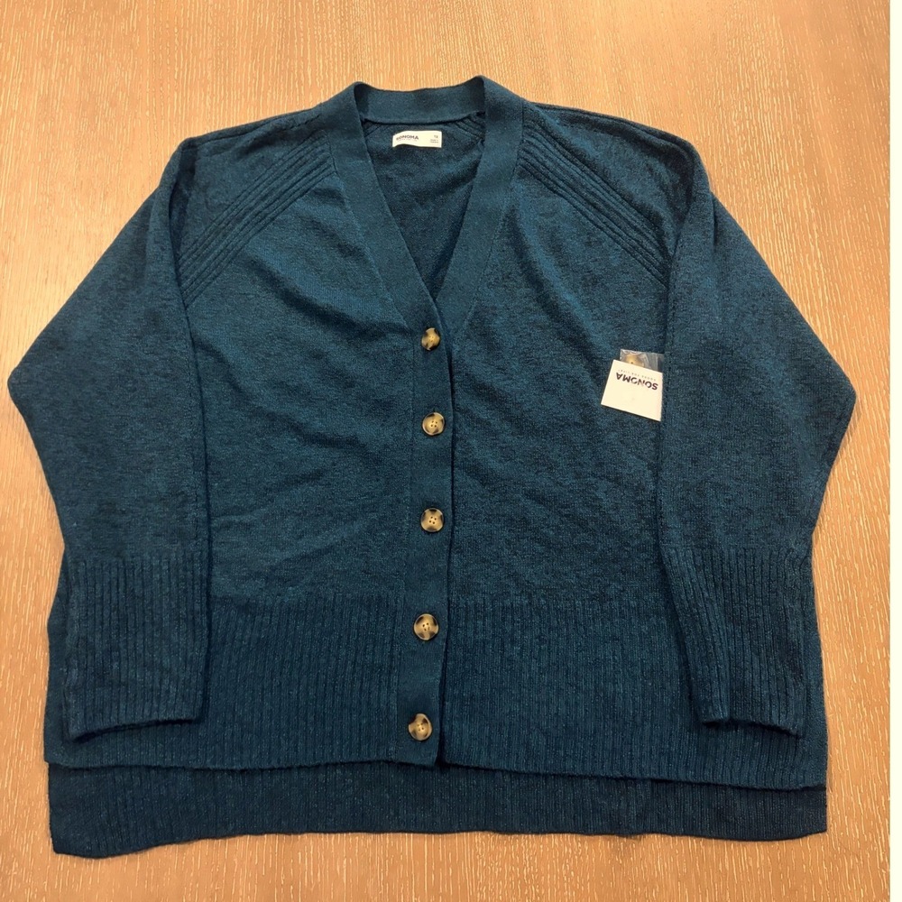 Sonoma Goods For LIfe Womens Sweater Cardigan Green Button Button V Neck 1X